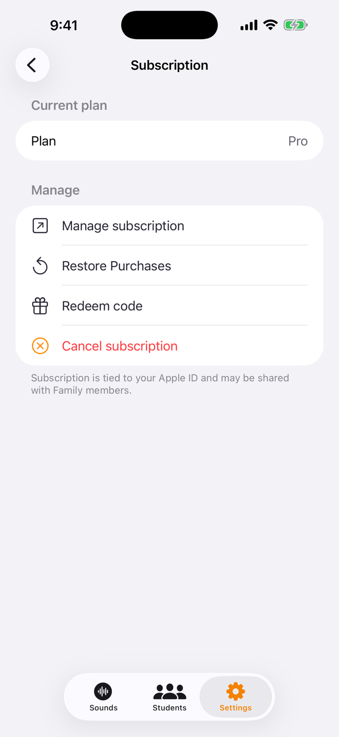 Restore Purchases on the in-app Subscription screen