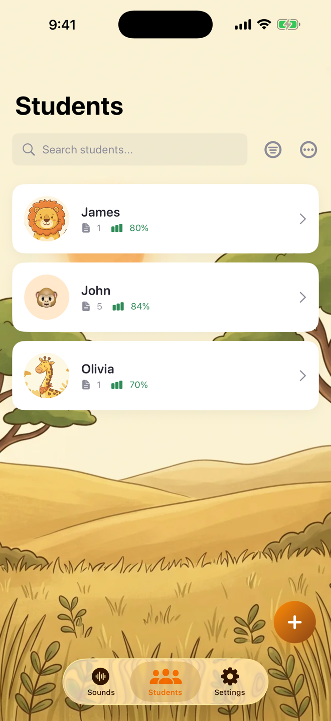 The Students tab with the student list and Add Student button