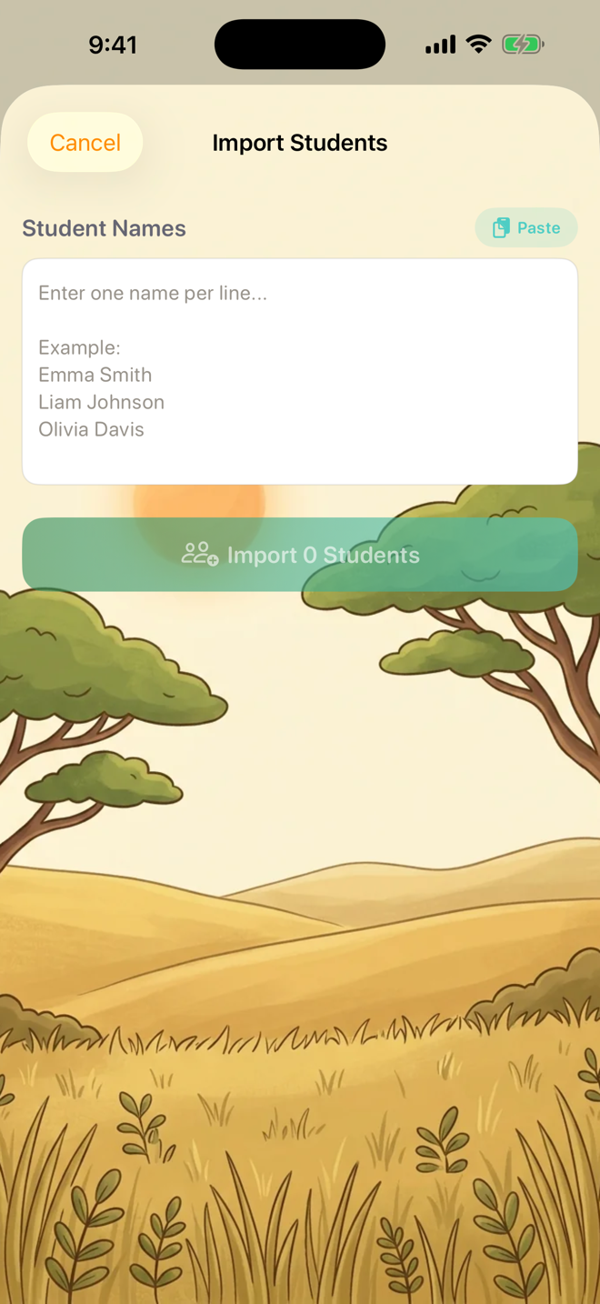 Bulk Import — add several students at once