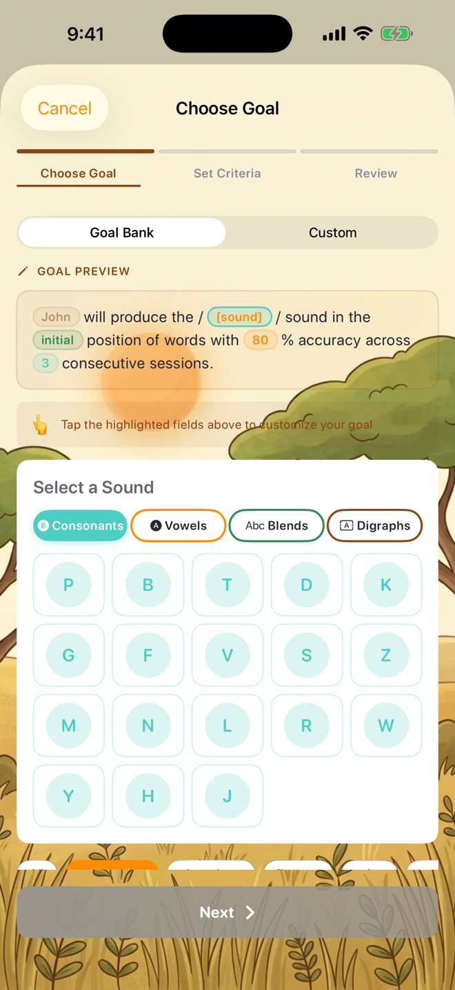 Customizing the goal with the fill-in editor