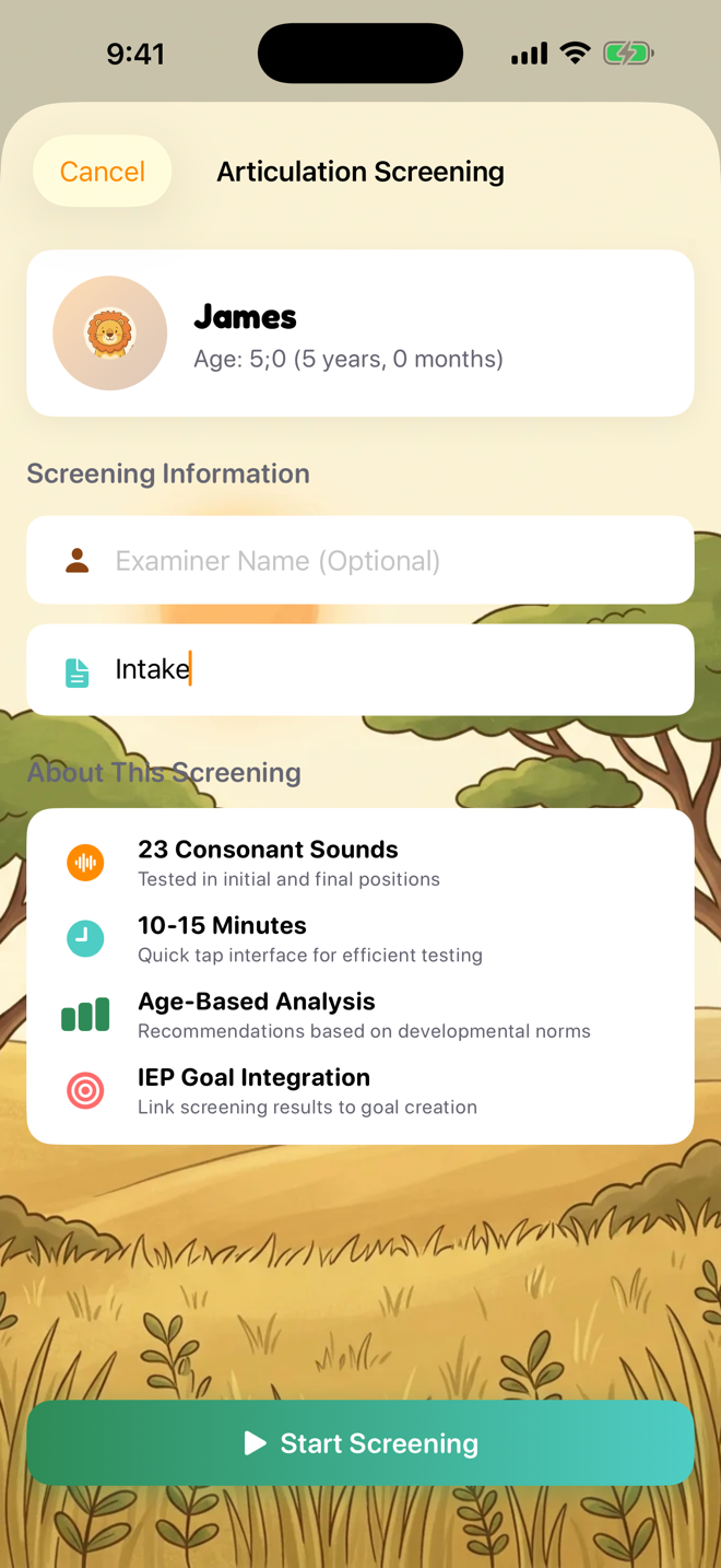 Screening setup — student age, context, and what the screening covers